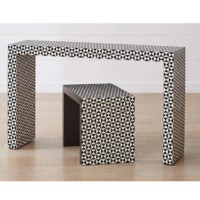 Monochrome Geometric Bone Inlay Console Table - Image 5