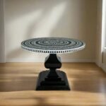 Black and White Geometric Bone Inlay Round Dining Table