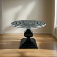 Black and White Geometric Bone Inlay Round Dining Table