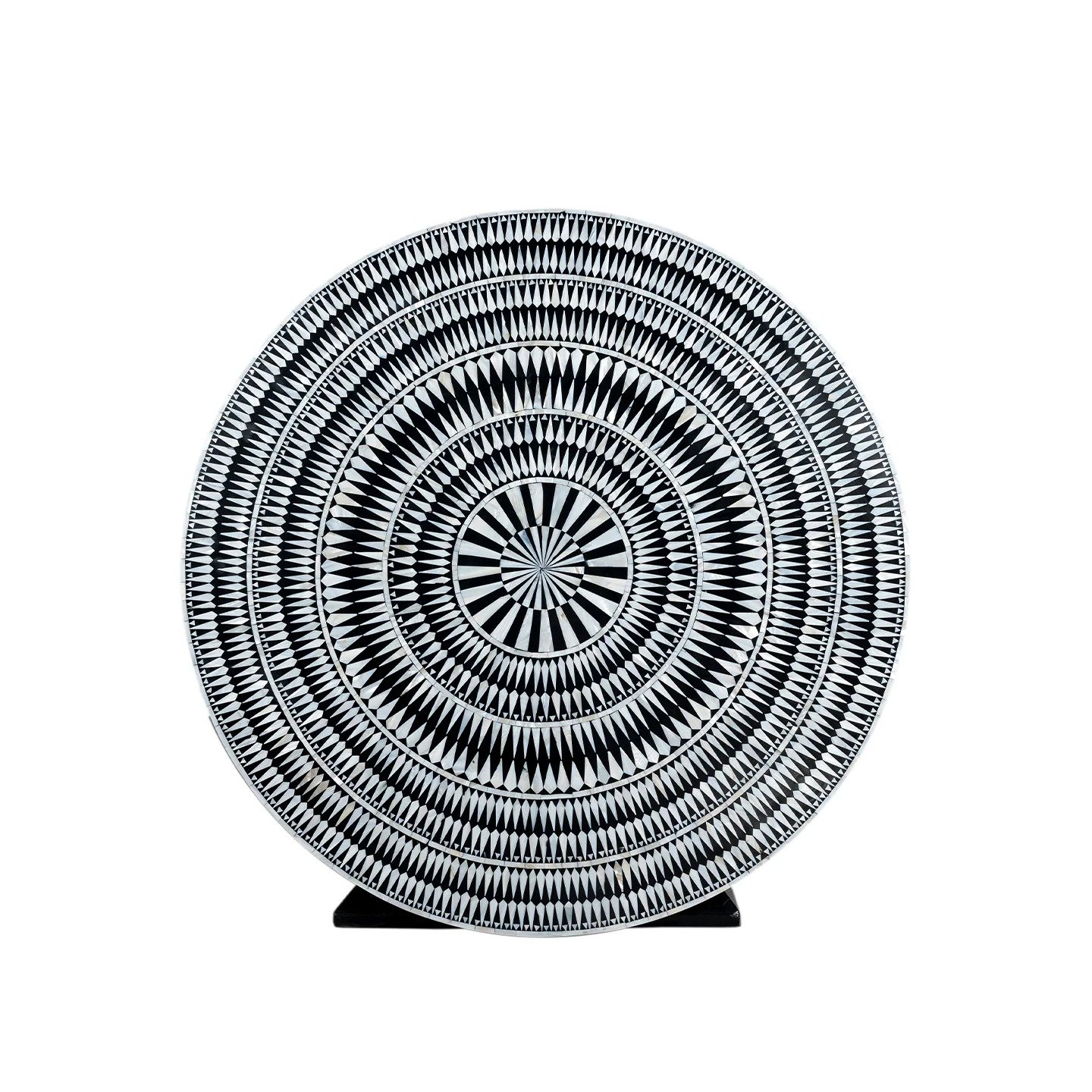 Black and White Geometric Bone Inlay Round Dining Table - Image 3