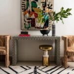 Monochrome Geometric Bone Inlay Console Table