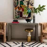 Monochrome Geometric Bone Inlay Console Table