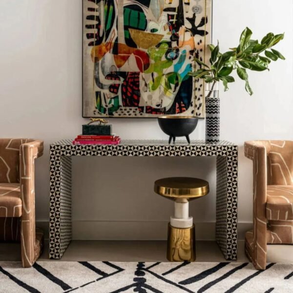Monochrome Geometric Bone Inlay Console Table