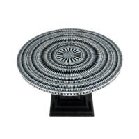 Black and White Geometric Bone Inlay Round Dining Table - Image 4