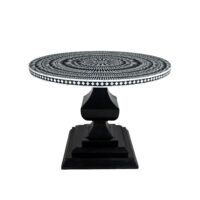 Black and White Geometric Bone Inlay Round Dining Table - Image 5