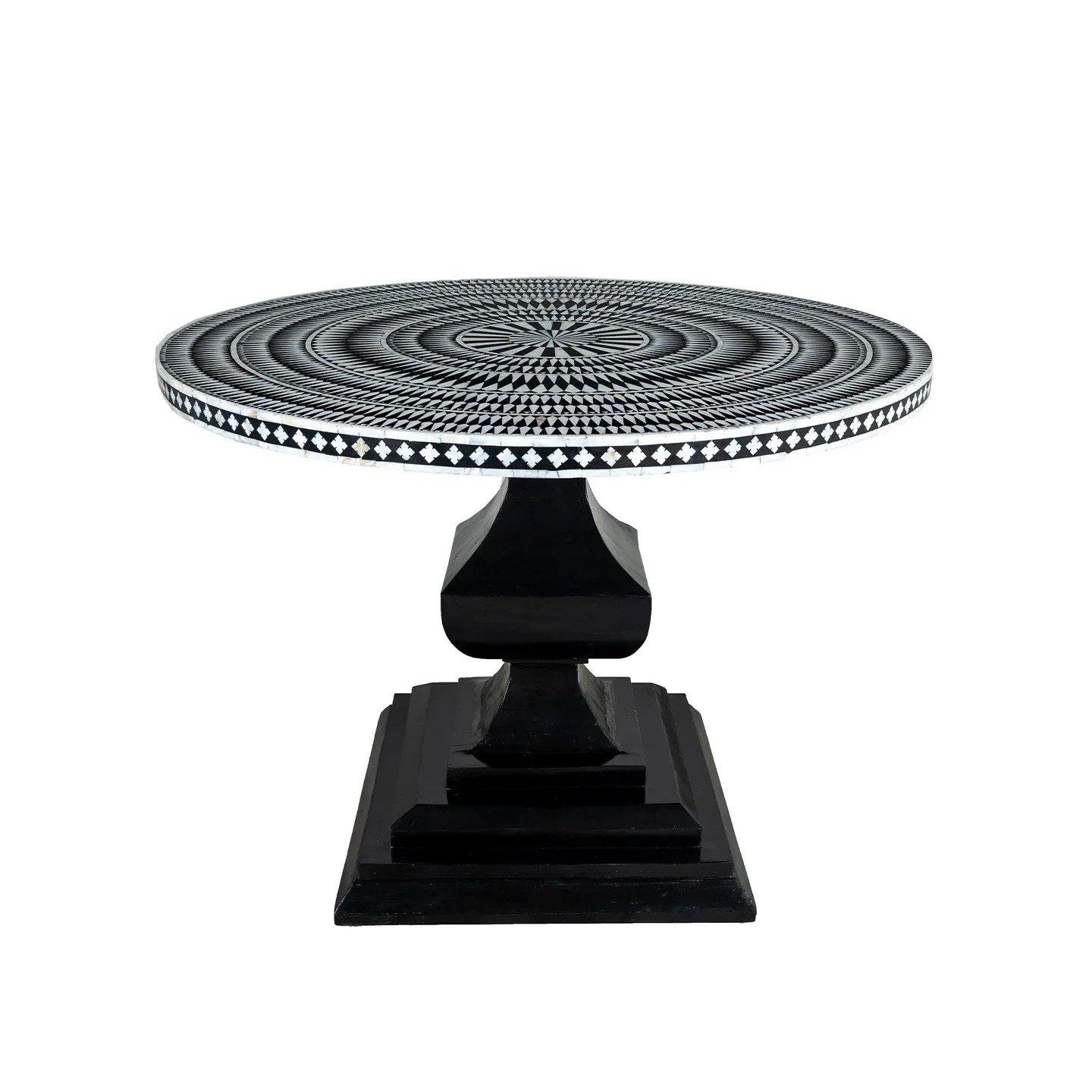 Black and White Geometric Bone Inlay Round Dining Table - Image 5