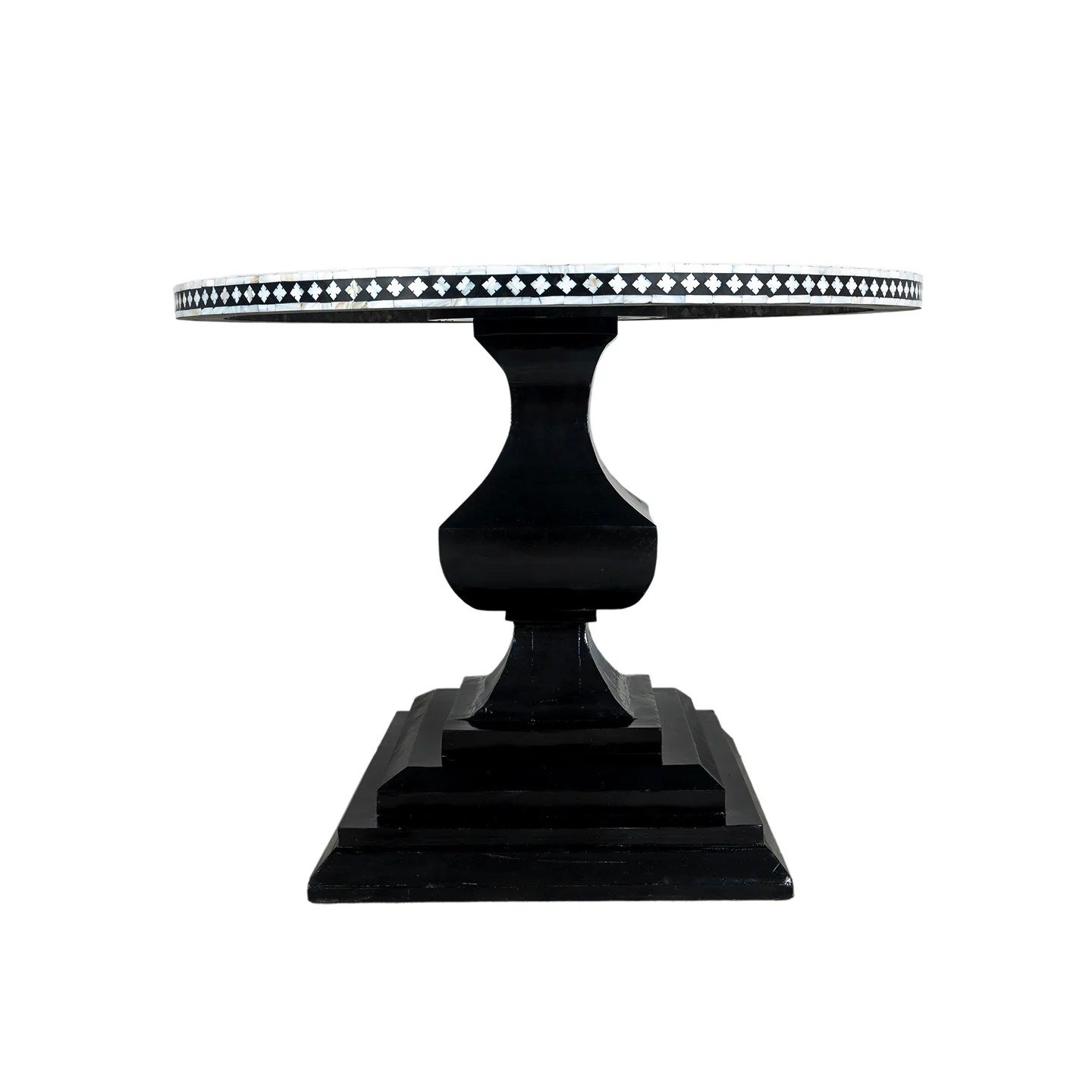 Black and White Geometric Bone Inlay Round Dining Table - Image 2